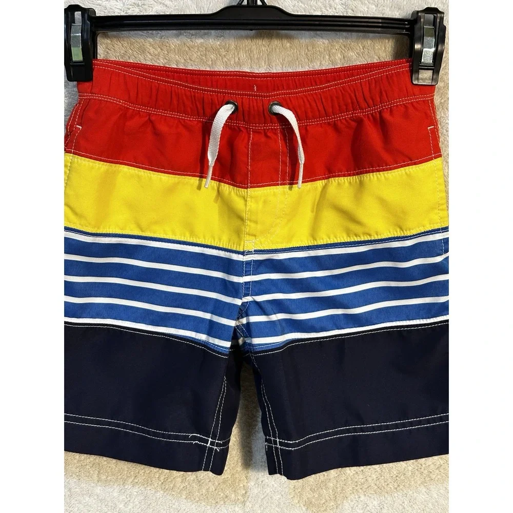 Hanna Andersson Swim Trunks Boys 100 US 4 Rainbow Stripes Mesh‎ Liner Drawstring
